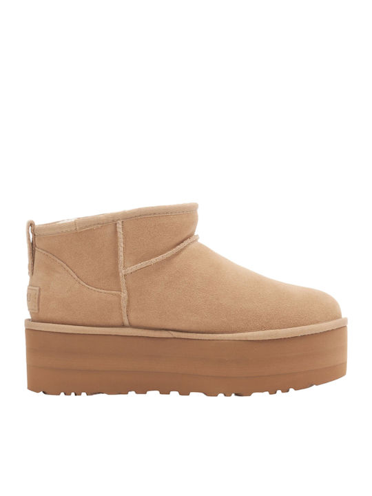 Ugg Australia Classic Ultra Mini Platform Leather Women's Boots Beige